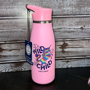 NWT 14oz Life is Good “Wild Child Rainbow Unicorn “ Bubblegum Pink water…